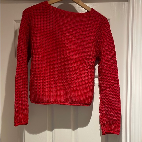 Red Cardigan Sweater with Textured Knit and Long Sleeves - Picture 2 of 2